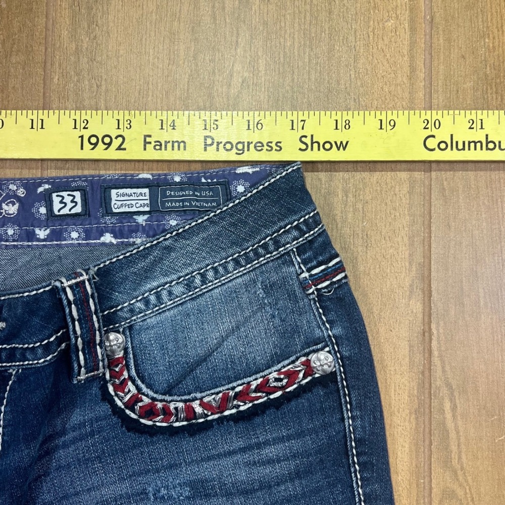 Miss Me Signature Cuffed Capri Distressed Americana Jeans JP7687P MK 555 Size 33 - Picture 6 of 16